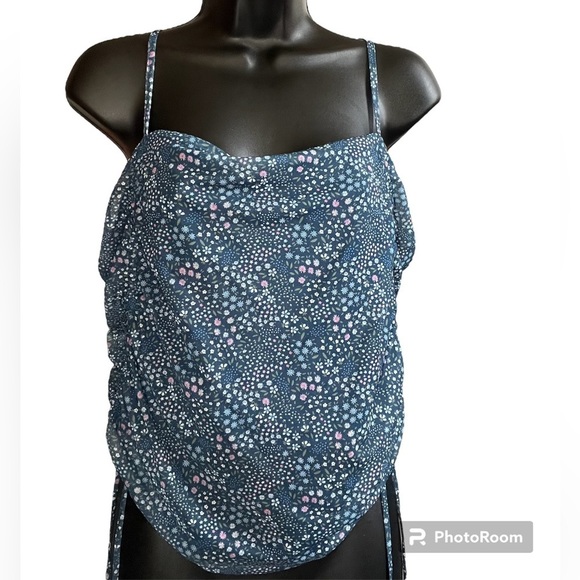 Juniors' SO® Side Cinched Cropped Print Cami Blue Size XXL - Picture 2 of 9